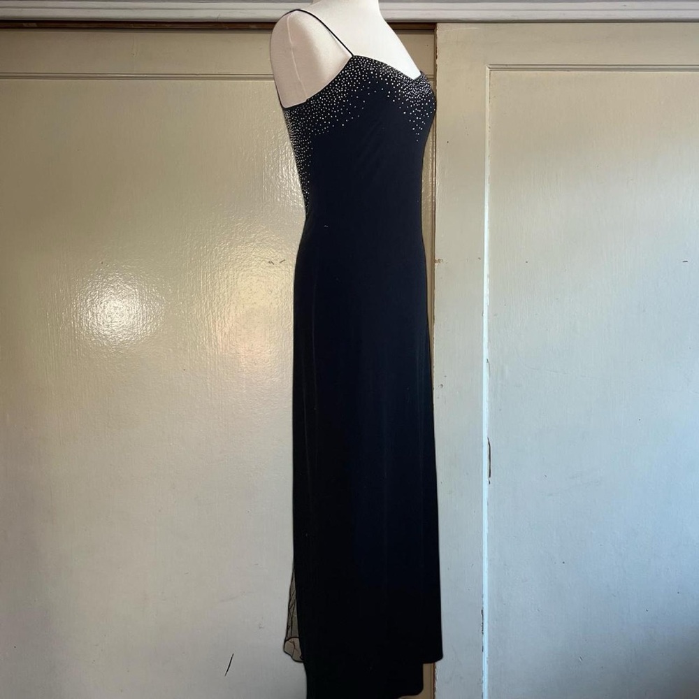 Dave & Johnny Black Velvet Beaded Maxi Dress with Silver Beads - Picture 3 of 8